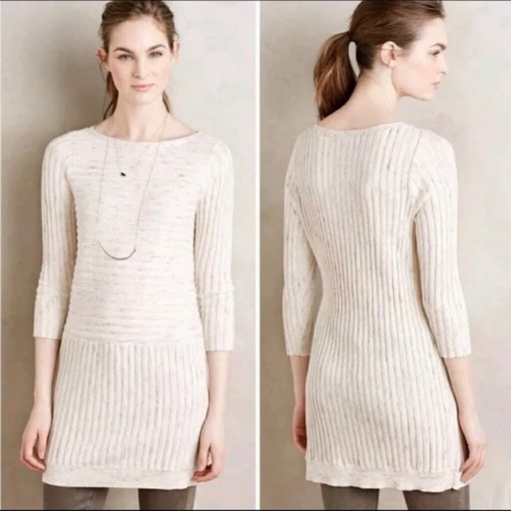 Anthro Moth Ribbed Sweater Dress Tunic Wool Blend
